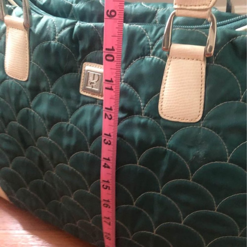 80s vintage DVF quilted bag green nylon and white faux scales leather - Picture 6 of 6